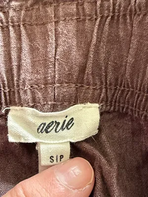 aerie brown Ruffle-Hem‎ High-Waist Shorts linen blend small thumbnail 4