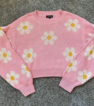 Timing Pink Daisy Crewneck Sweater thumbnail 1