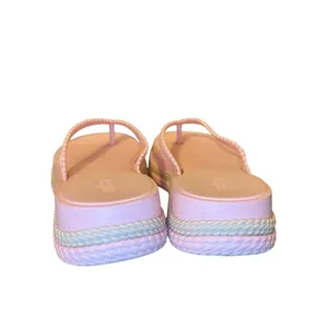 Melissa Leblon Platform Flip Flops Pink Beige 7 Braided Y2K Sandals thumbnail 6