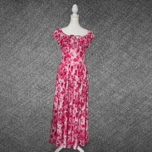Grace Karin Pink Floral Ruffle Maxi Dress Size M thumbnail 3