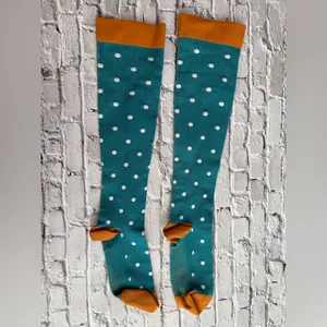 Green Orange Polka Dot Knee High Compression Pressure Socks thumbnail 4