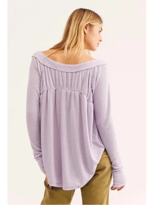 New Free People We the Free Must Have Henley Waffle Thermal Top Size XS Lilac thumbnail 2