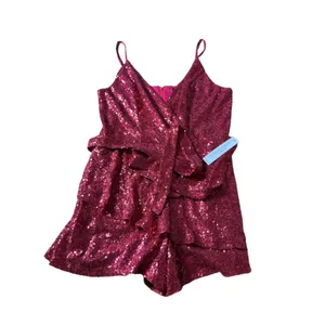 Venus Womens Sequin Romper V-Neck Spaghetti Strap Size L Sparkly Glam Party NEW thumbnail 2