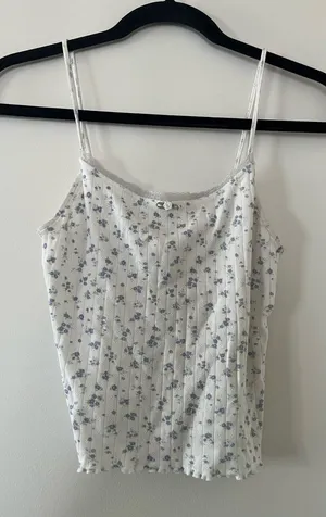 Aerie White Blue Ditsy Floral Cami Tank XS 100% Cotton Cottagecore Coquette thumbnail 1