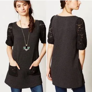 Anthropologie Black and‎ Gray Dress with Lace Accents medium thumbnail 2