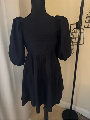 Abercrombie & Fitch Black Puff Sleeve Mini Dress Smocked Back Size Small thumbnail 2