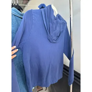 Blue Button Up Hoodie Cardigan Jacket Lightweight Cotton Sweater White Stag M thumbnail 3