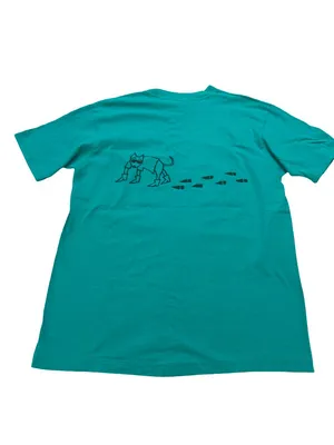 Hanes Teal Graphic Dog Print Vintage 1989 Tee Shirt M. Stewart Large Women's thumbnail 7