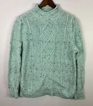 Talbots Mint Cable Knit Sweater L Fisherman‎ Old Money Coastal Grandma Preppy thumbnail 1
