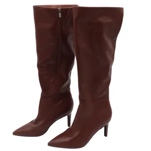 Brown Faux Leather Pointed Toe Stiletto Knee High Boots Size 8.5 thumbnail 2