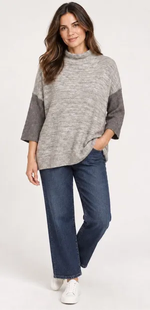 Kinross 100% Cashmere Marled Gray Taupe Mock Neck Dolman Sleeve Sweater S thumbnail 1