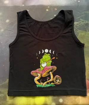 Handmade Mushrooms moon and frog printed top thumbnail 1