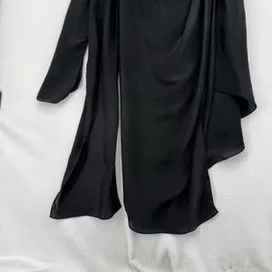 Four National Black Satin Asymmetrical Midi Dress Tie Waist Romantic Goth Size 4 thumbnail 6