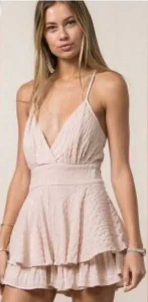 Style Rack Pink Textured Ruffle Tiered‎ Mini Dress Spaghetti Strap Size Medium thumbnail 1