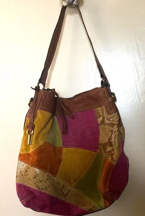 Fossil Patchwork Leather Hobo Style Purse Handbag thumbnail 1