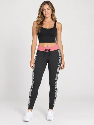 Victoria’s Secret PINK Yoga Leggings Women’s M Gray Pink Logo Drawstring thumbnail 3