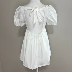 Forever 21 Dress White Puff Sleeve Tie Back Babydoll Mini Dress Cottagecore S thumbnail 2