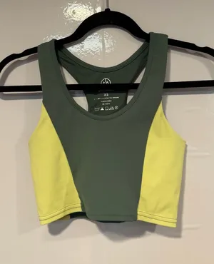 Move Theology Colorblock Racerback Sports‎ Bra — Olive Green & Lime thumbnail 1