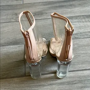 Cream Stiletto Heels with Transparent Panels thumbnail 3