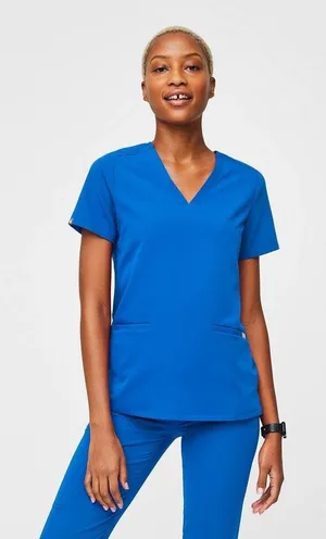 Figs Women's Casma 3 Pocket V-Neck Scrub Top‎ Medium Blue Short Sleeve Workwear thumbnail 1