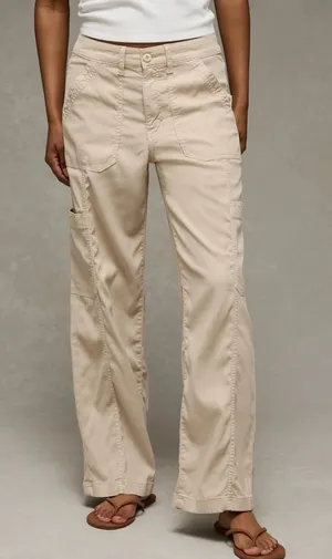 American Eagle Mid Rise Stretch Utility Stovepipe Straight Leg Pants Beige 2 L thumbnail 1