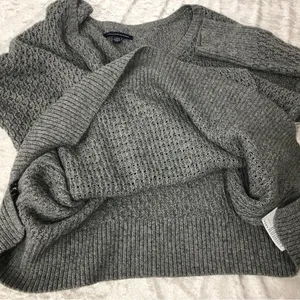 American Eagle Gray V-Neck knit Sweater Size Large wool blend thumbnail 11