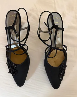 Amalfi Black Beaded Pointed Slingback Heels Size 8 thumbnail 1