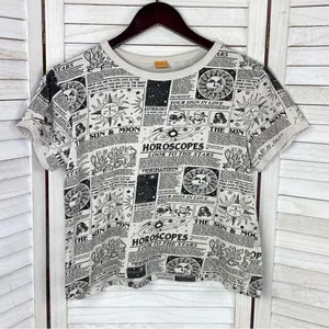 Vibe N Astrology Horoscope Crop Tee Shirt‎ Cream Black Medium thumbnail 6