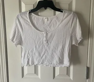 BP White short sleeve crop top textured with simple knit pattern. A15 thumbnail 1