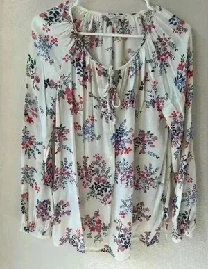 Lucky Brand Woman’s 100% Viscose Floral Print Peasant‎ Top Size S thumbnail 1