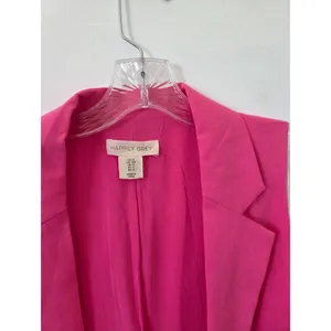 Happily Grey Pink Linen Sleeeveless Blazer Jacket Vest Open Front Spring Small thumbnail 4