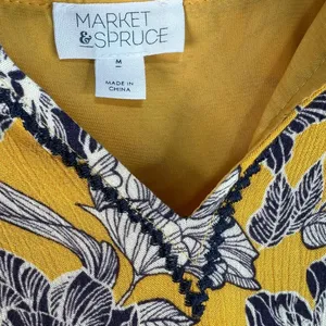 Market & Spruce Auria Embroidered Mini Dress Yellow Navy Sleeveless Size Medium thumbnail 4