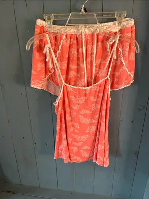 Jessica Simpson Coral Cami & Shorts Drawstring Waist w/ White Butterfly PJ Set L thumbnail 2
