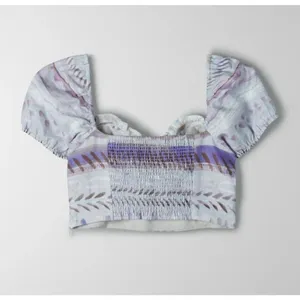 Aritzia Wilfred wander linen puff-sleeve crop top size small thumbnail 4