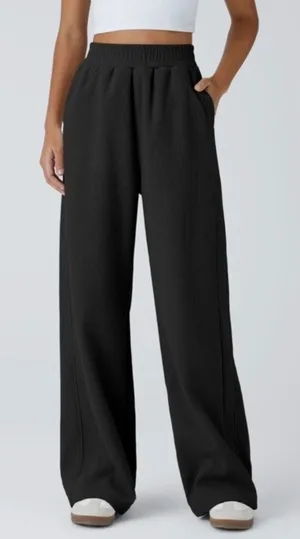 Halara Black Corduroy Elastic Waist Wide Leg Lounge‎ Pants Small NWT thumbnail 1
