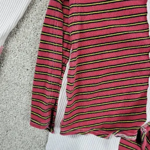 BDG UO Frazier Sweater M White Red Stripe Asymmetric Patch Waffle Knit Acadamia thumbnail 4