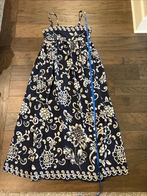 TCEC Blue/Cream Pattern Maxi Dress Sz S thumbnail 7