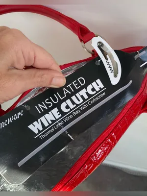 Primeware red glossy croc texture baguette hand bag insulated wine bottle purse thumbnail 5