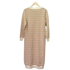 NWT Roolee Sweater Dress Small Cream Pink Brown Striped Knit Midi Long Sleeve thumbnail 2