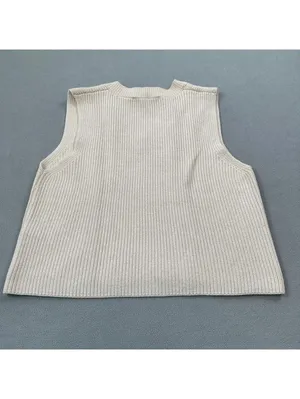 Zara Women's Beige Ribbed Knit Sweater Vest V-Neck Cropped Sleeveless Small thumbnail 2