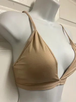Cream Removable Padded Yoga Seamless V Neck Bralette thumbnail 6