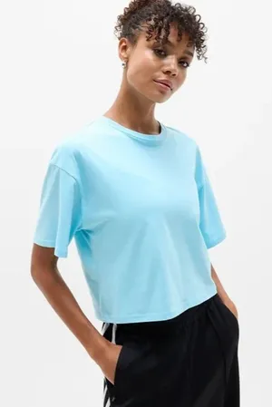 Athleta S True Cotton Crop Tee Aqua Blue Small Regular thumbnail 1