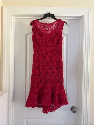 Tracy Reese Red Floral Lace High-Low Dress thumbnail 2