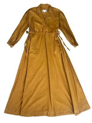 Anthropologie Maeve Mustard Yellow Cinched Waist Long Sleeve Shirt Maxi Dress M thumbnail 1