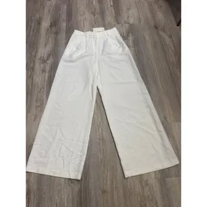 Commense White High Waisted Wide Leg Pleated Trousers Pants Medium NEW thumbnail 2