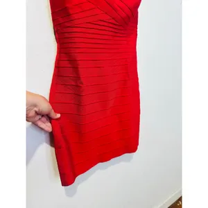 HERVE LEGER Fire Red Isla Signature Bandage Strapless Sleek Sculpted Dress sz S thumbnail 6