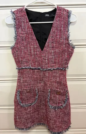 Zara Tweed V-Neck Sleeveless Dress thumbnail 1