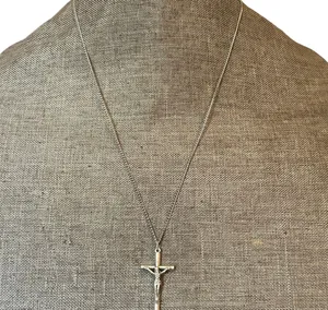 Vintage Italy Silver Crucifix Pendant Necklace thumbnail 1