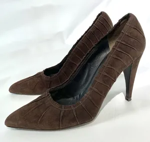 Prada Pre-Owned Pleated Brown Suede Pointed-Toe Pumps thumbnail 1