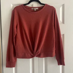 Gypsies &‎ Moondust Twist Front Waffle Knit Top Womens Size L Rust Thermal Boho thumbnail 1
